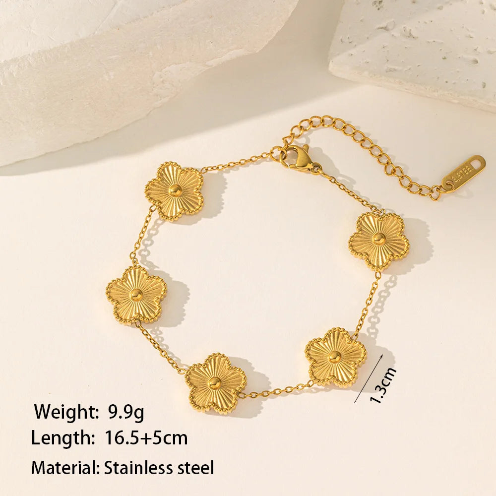 Stainless Steel Five Leaf Flower Luxury Bracelet for Women Gold Color Charm Bracelets Jewellery Clover Fashion Jewelry Gifts