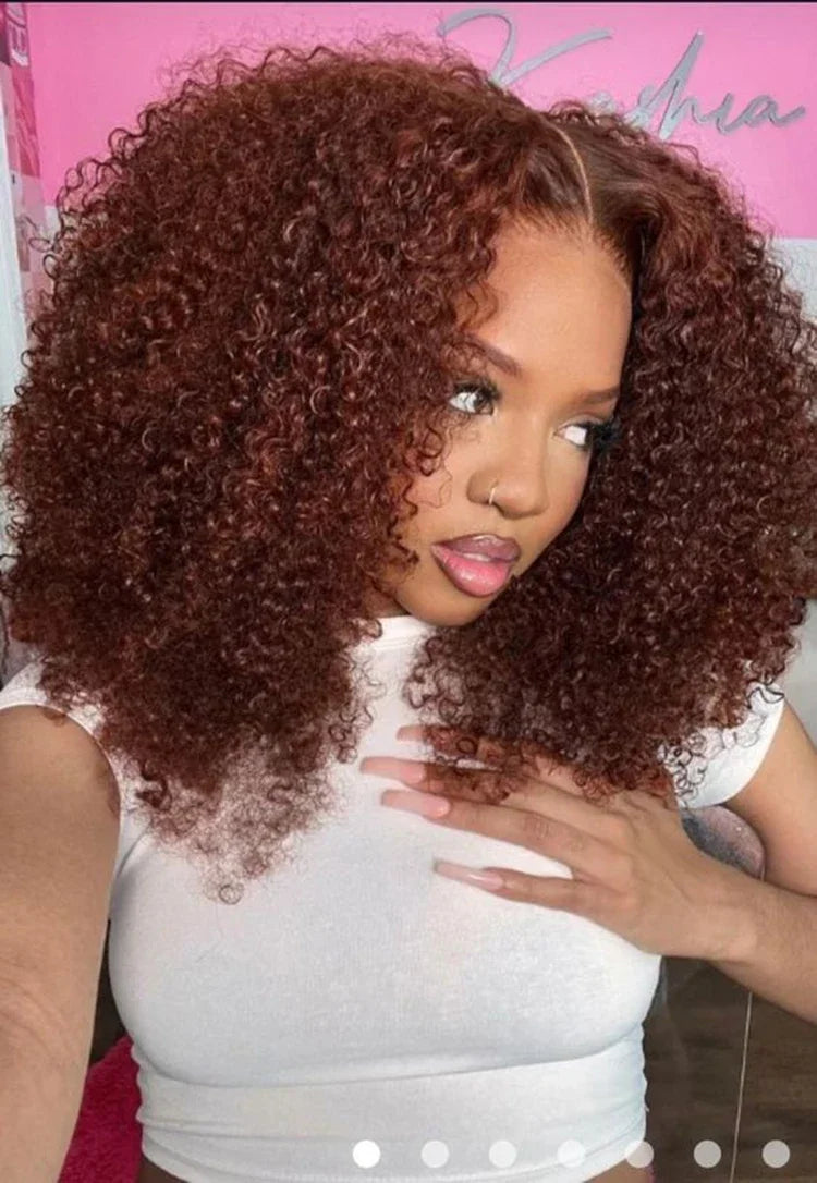250% Density Brown 4x4 Lace Front Wig Afro Kinky Curly Thick 100% Human Hair Wigs For Women Pre-Plucked Transparent Lace Bobbi