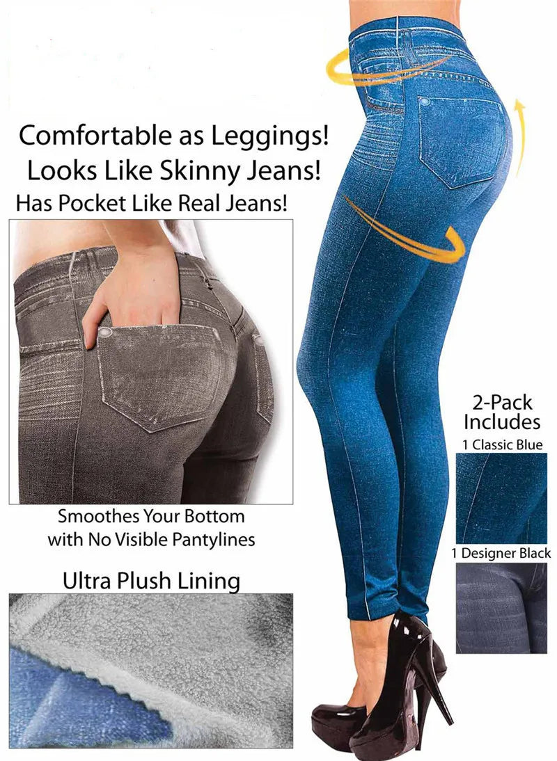 Women Jean Leggings Fitness Pants High Waist Gym Leeggings High Elastic Hip Liftting Fashion Slim Running Cycling Yoga Tights