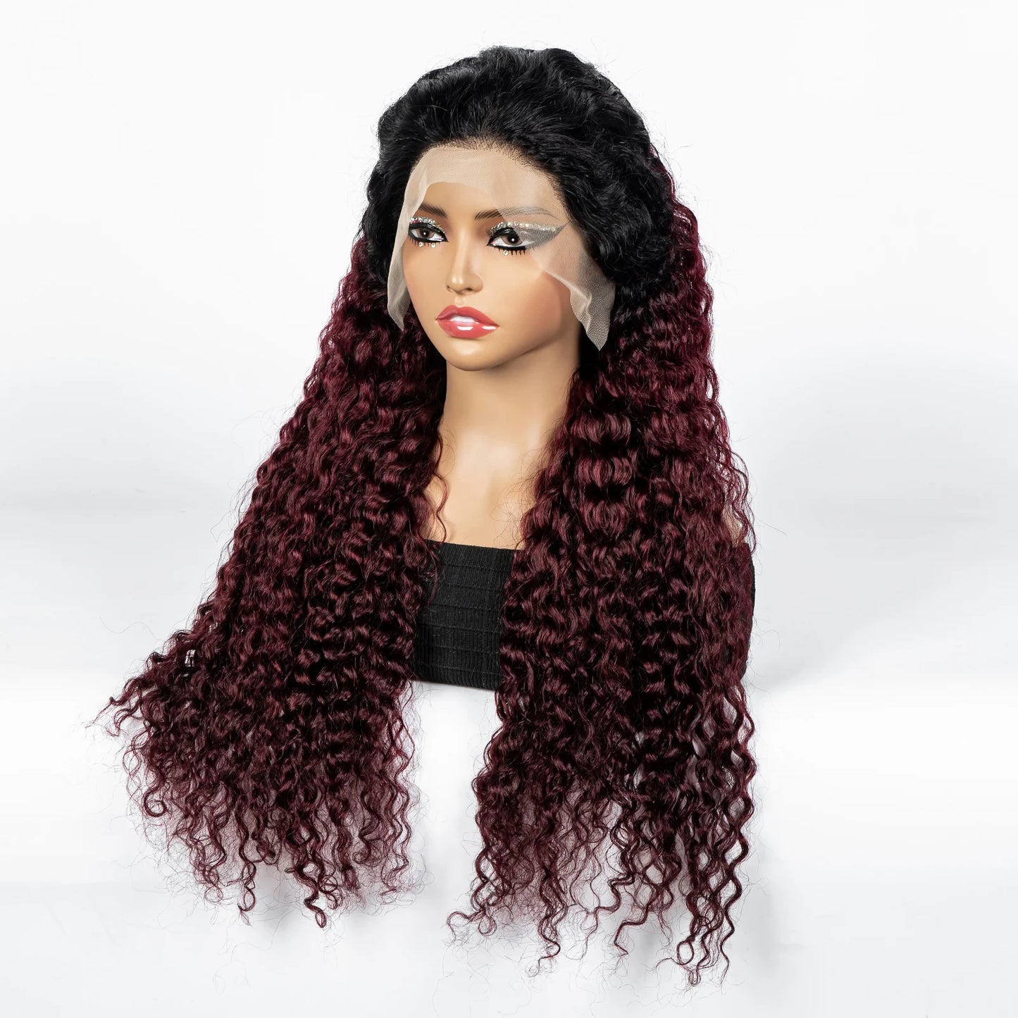 300% Density Ombre 30 Inches Water Wave Wavy Curly Human Hair Wigs 13x4 Transparent Lace Frontal Human Hair Wig for Women