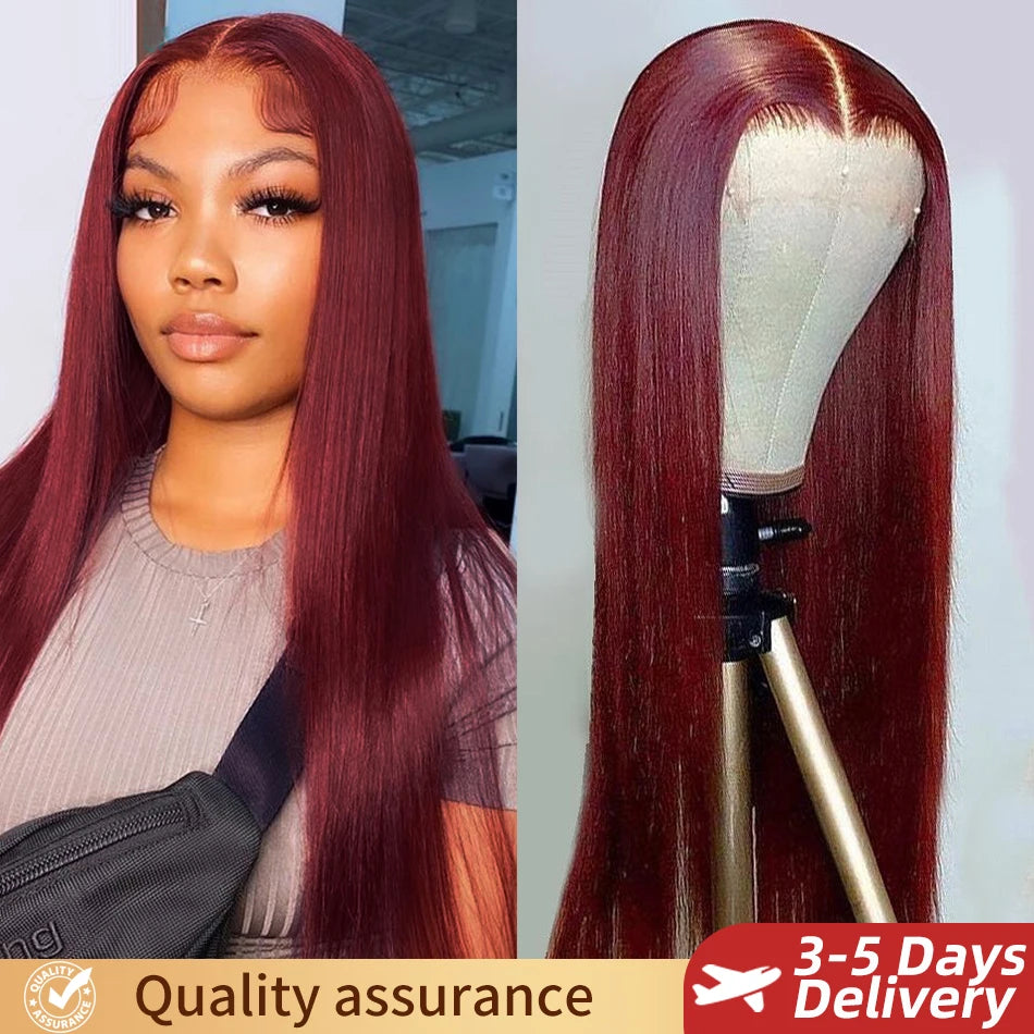 13x6 HD Lace Front Wig Human Hair Wigs 99J Red Burgundy Colored HD Transparent Pre Plucked Lace Frontal Human Hair Wigs Straight