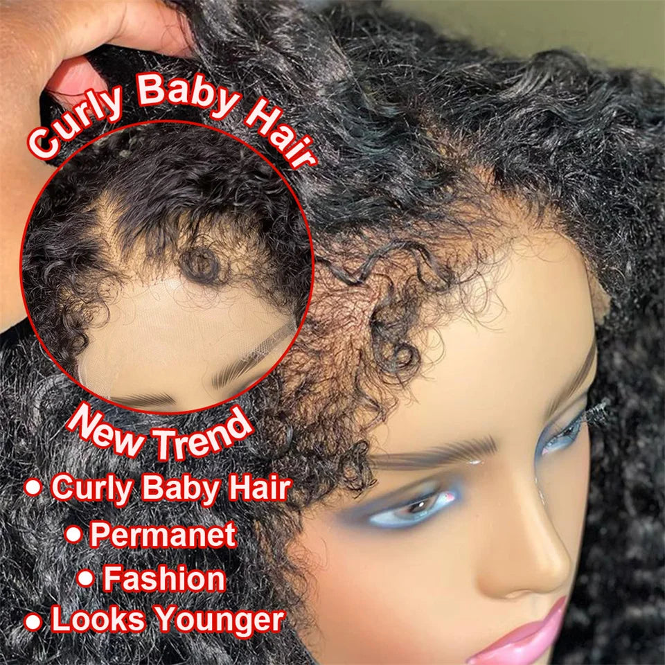 10-34 Inch 4C Edges Baby Hair Lace Wigs Brazilian Curly Human Hair Wig 13x4 Lace Frontal Wigs For Women KInky Curly Glueless Wig