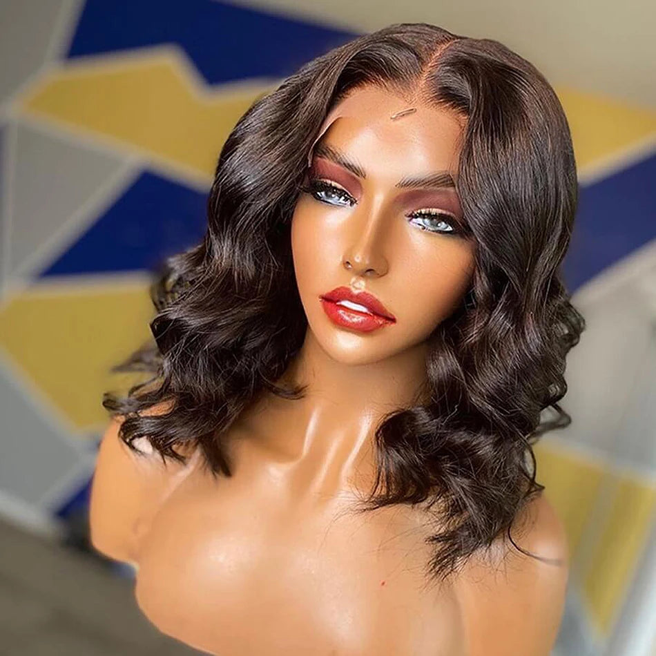 200% Density Body Wave Bob Wigs 4x4 13x4 HD Transparent Lace Front Wig Human Hair Pre Plucked Lace Closure Wigs For Black Women