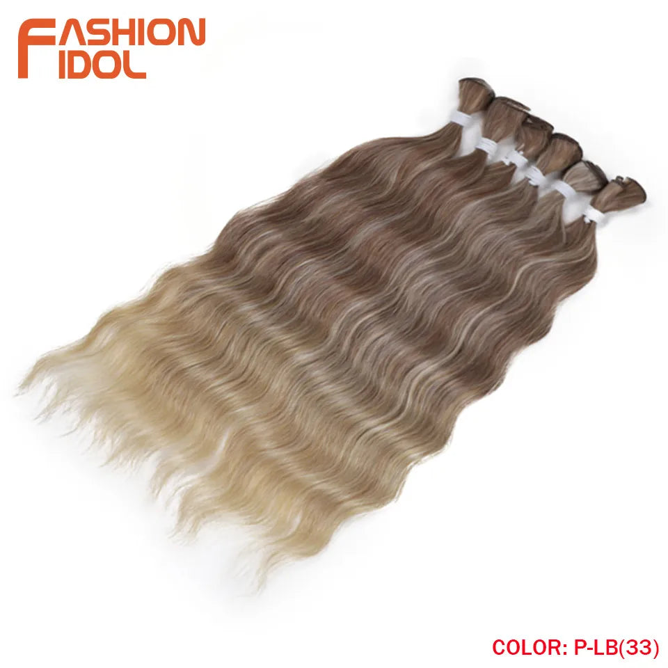 FASHION IDOL Water Wave Hair Bundles Synthetic Hair Extensions Ombre Blonde Hair Weave Bundles 6pcs 20" High Temperature Fiber