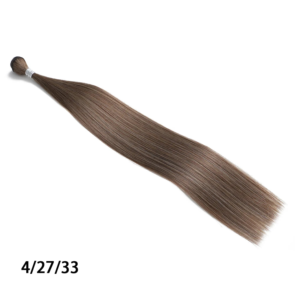 Synthetic Dark Brown Bundles Straight Hair Extensions Bundles Hair 22/26/30 Inches for Women Long Weave Hair Gold Heat Resistant