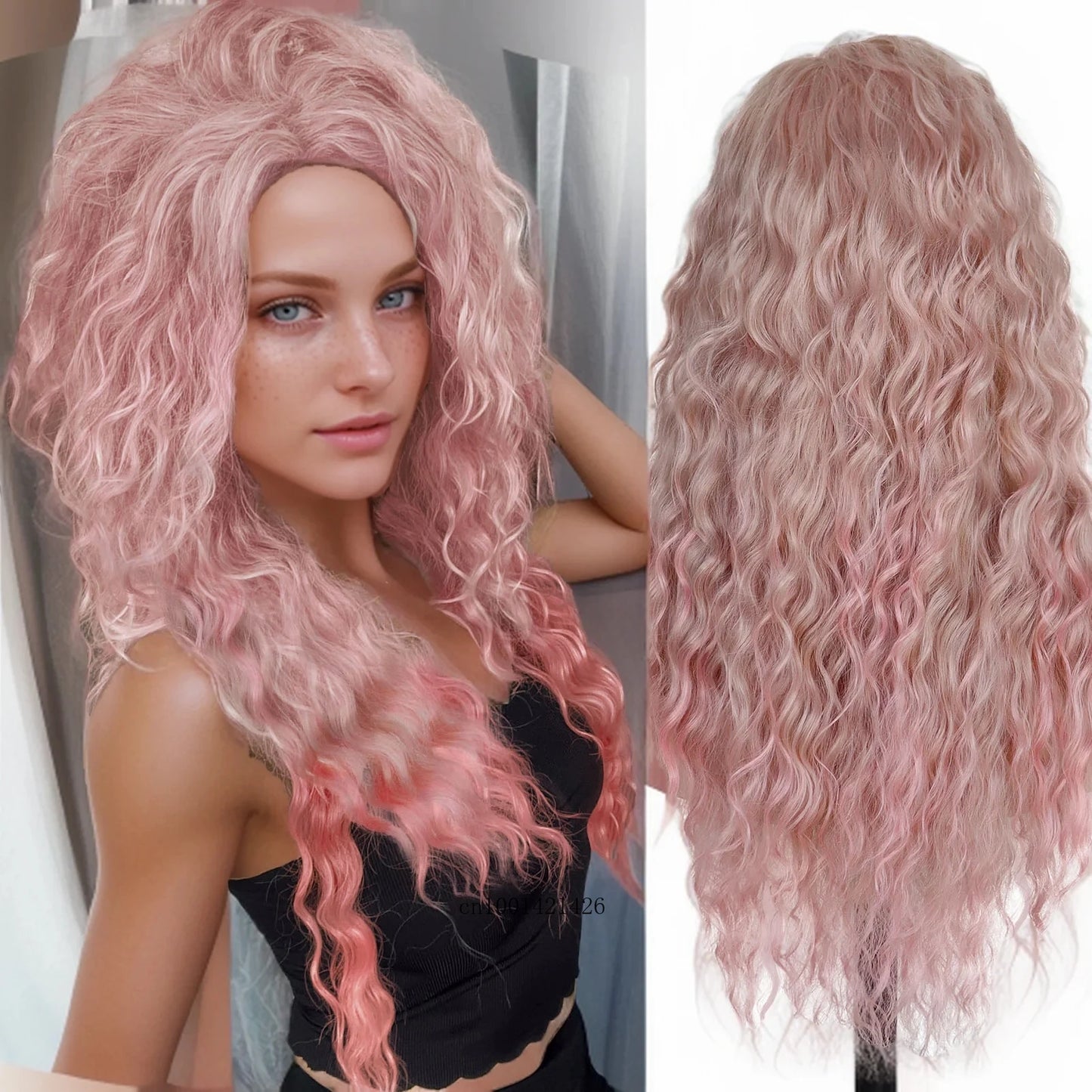 New Ash Blonde Wig Synthetic Long Curly Hair Wigs for Women Fluffy Wave Ombre Wig Costume Carnival Party Regular Cur Wig 26 Inch