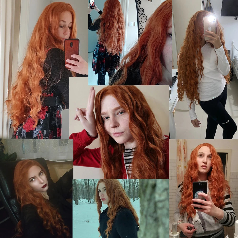 Synthetic Lace Front Wigs for Black Women Natural Hairline Synthetic Hair Lace Wig Long Brown Wig Pre Plucked Baby Hair Cosplay