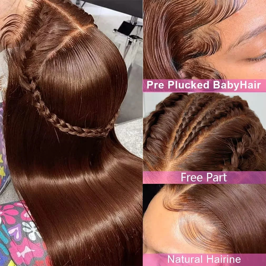 13X6 Chocolate Brown Lace Front Wigs Human Hair 13x4 Bone Straight 36 Inch Lace Frontal Colored Wig 100% Vietnamese For Women