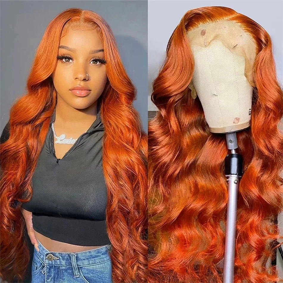 HD 13X6 Orange Ginger Lace Front Wig 100% Human Hair 13x4 Body Wave Lace Frontal Wig Pre Plucked Colored Human Hair Wig On Sale