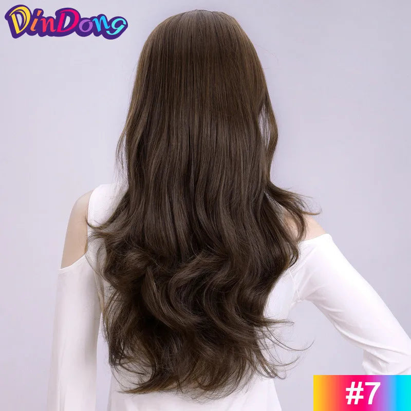 24 Inch Synthetic Long Wavy Head Tied  3/4 Half Wigs for Women With Clips In, Hair Extension Blonde Wigs
