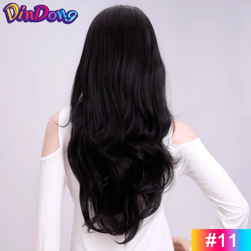 24 Inch Synthetic Long Wavy Head Tied  3/4 Half Wigs for Women With Clips In, Hair Extension Blonde Wigs