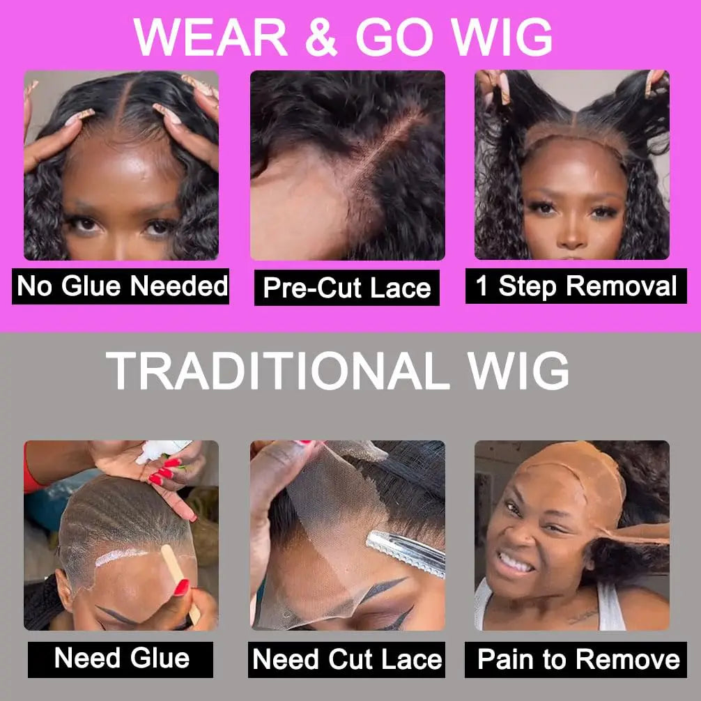 Short Bob Glueless Wigs Deep Wave Glueless Human Hair Ready To Wear 180% Pre Cut Lace 4x4 13x4 Culry Lace Front Human Hair Black