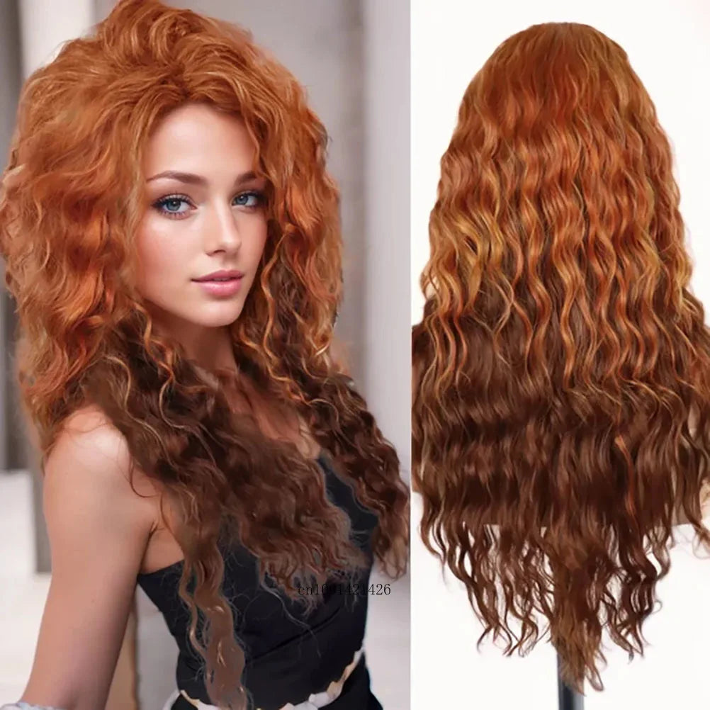 New Ash Blonde Wig Synthetic Long Curly Hair Wigs for Women Fluffy Wave Ombre Wig Costume Carnival Party Regular Cur Wig 26 Inch