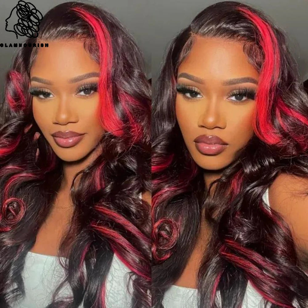 Pink Highlight Colored Lace Front Wig Synthetic Glueless Loose Wave Pre Plucked 13x4 HD Transparent Lace Frontal Wigs For Women