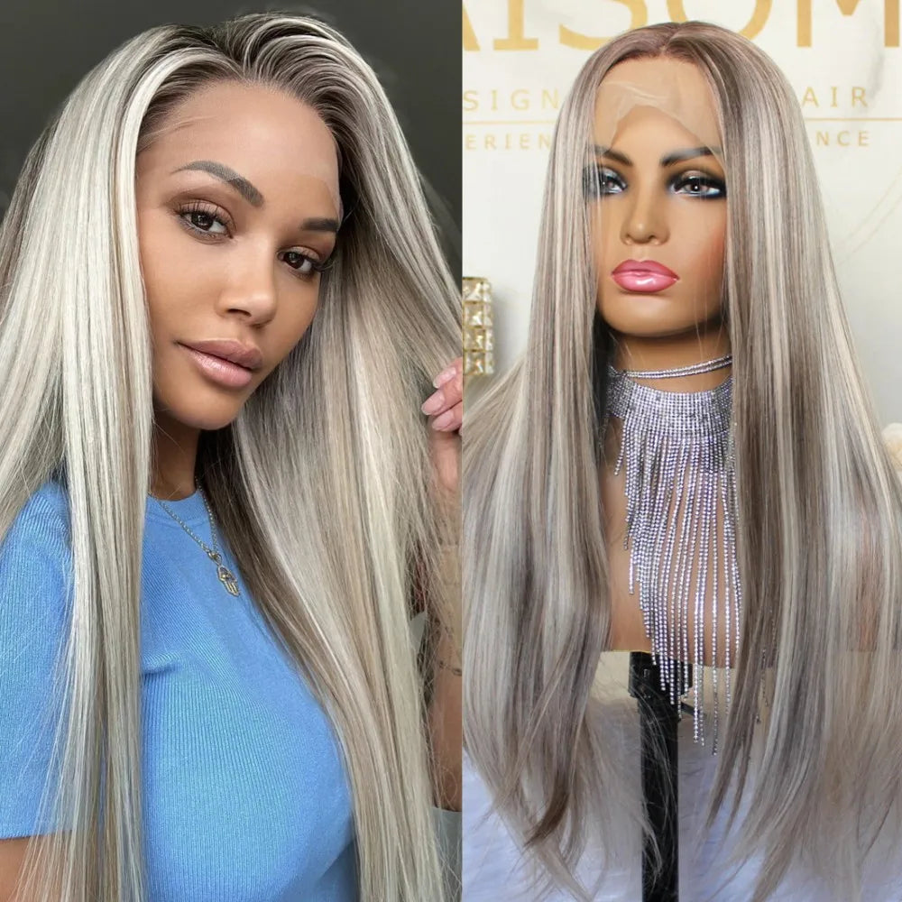 Lace Frontal Straight Lace Wigs for Women Synthetic Lace Wig 13x4" Lace Front Wig Black 99J Pre plucked Fiber Wig Daily Use