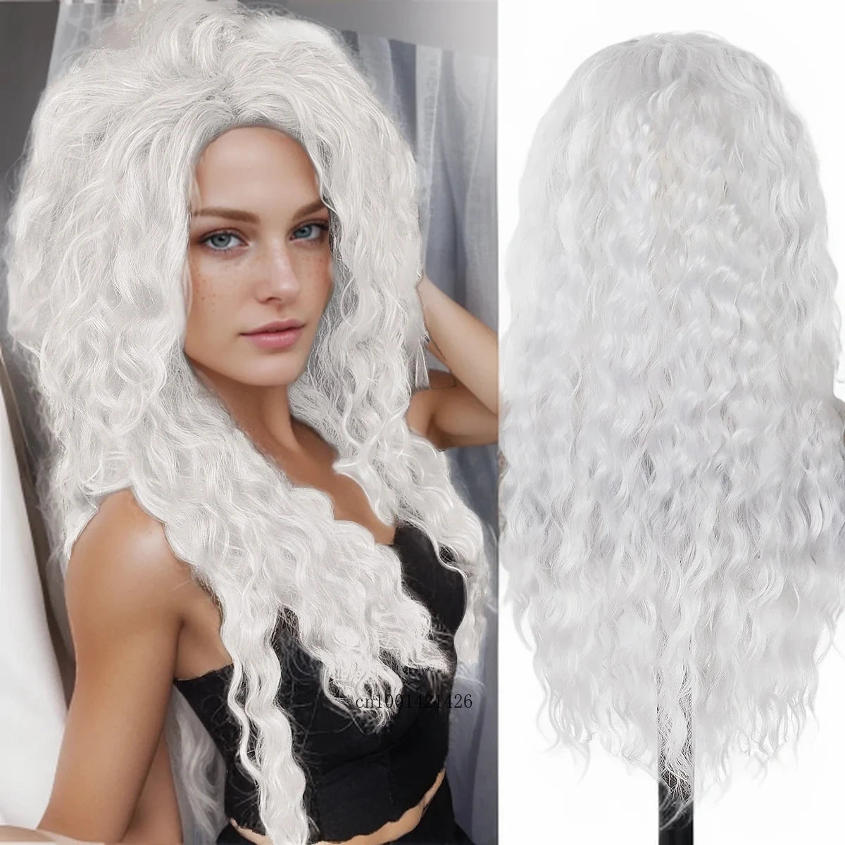 New Ash Blonde Wig Synthetic Long Curly Hair Wigs for Women Fluffy Wave Ombre Wig Costume Carnival Party Regular Cur Wig 26 Inch