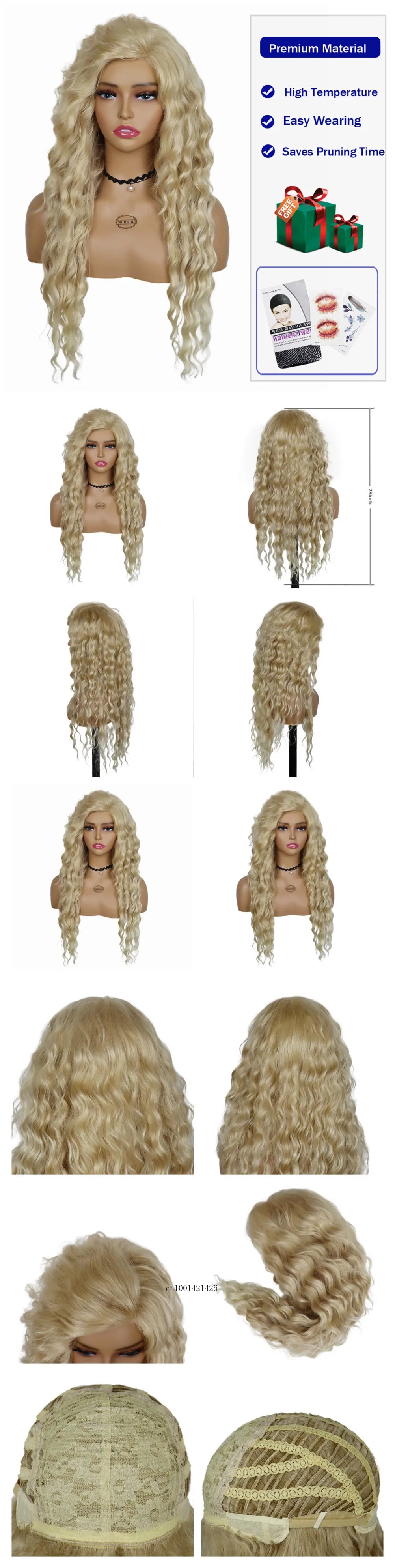 New Ash Blonde Wig Synthetic Long Curly Hair Wigs for Women Fluffy Wave Ombre Wig Costume Carnival Party Regular Cur Wig 26 Inch