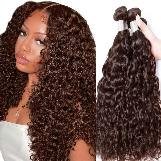 #4 Chocolate Brown Water Wave Curly 10-30 Inch Human Hair Bundles Deep Curly Wave Brazilian Virgin Raw Hair Sew-In Bundles