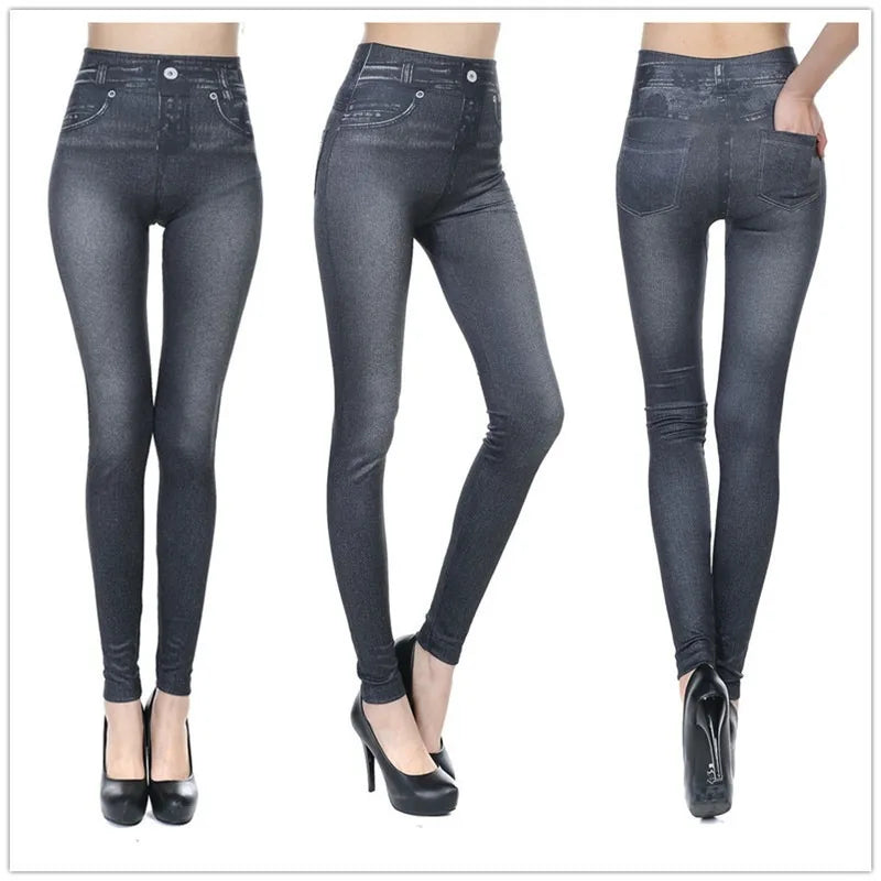 Women Jean Leggings Fitness Pants High Waist Gym Leeggings High Elastic Hip Liftting Fashion Slim Running Cycling Yoga Tights