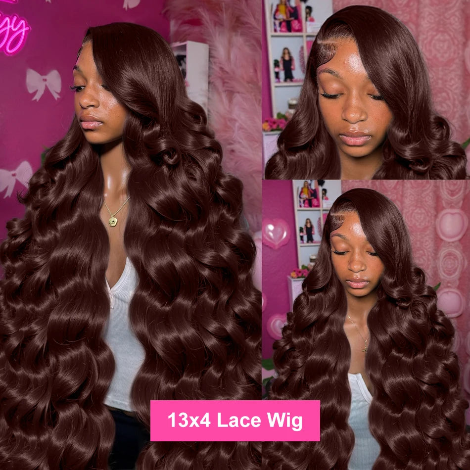 Rosabeauty Brazilian Chocolate Brown Body Wave Lace Front Human Hair Wigs 36 38 40 Inch Brown 13x6 HD Lace Frontal Wig For Women