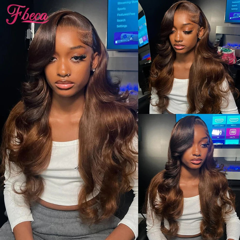 Chocolate Brown Lace Front Human Hair Wig Body Wave 13x4 Lace Frontal Wig Pre Plucked HD Lace Wigs For Women 4x4 Wig 180 Density