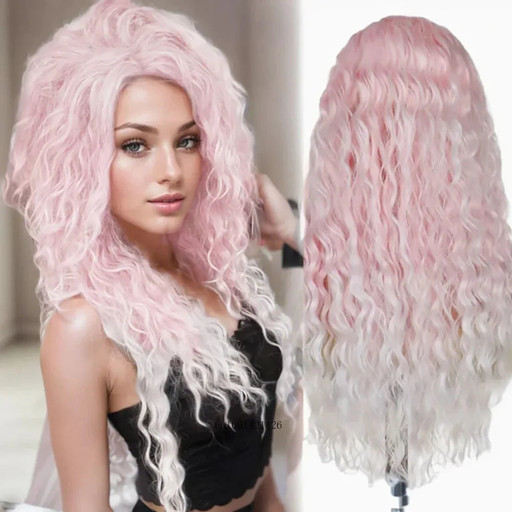 New Ash Blonde Wig Synthetic Long Curly Hair Wigs for Women Fluffy Wave Ombre Wig Costume Carnival Party Regular Cur Wig 26 Inch