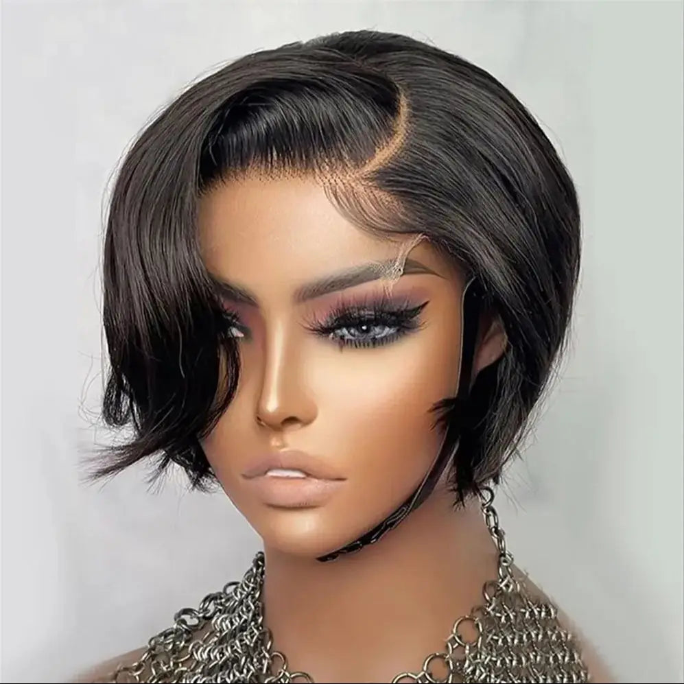 Straight Pixie Cut Wig Transparent Lace Human Hair 13×4 Human Hair Wigs Short Bob Wig For Black Woman Babyhair Natural Hairline