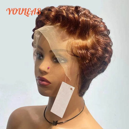 613 Blonde Pixie Cut Short Bob Deep Wave Human Hair Wigs Reddish Brown Short Bob 13x4 Transparent Lace Front Wigs Preplucked