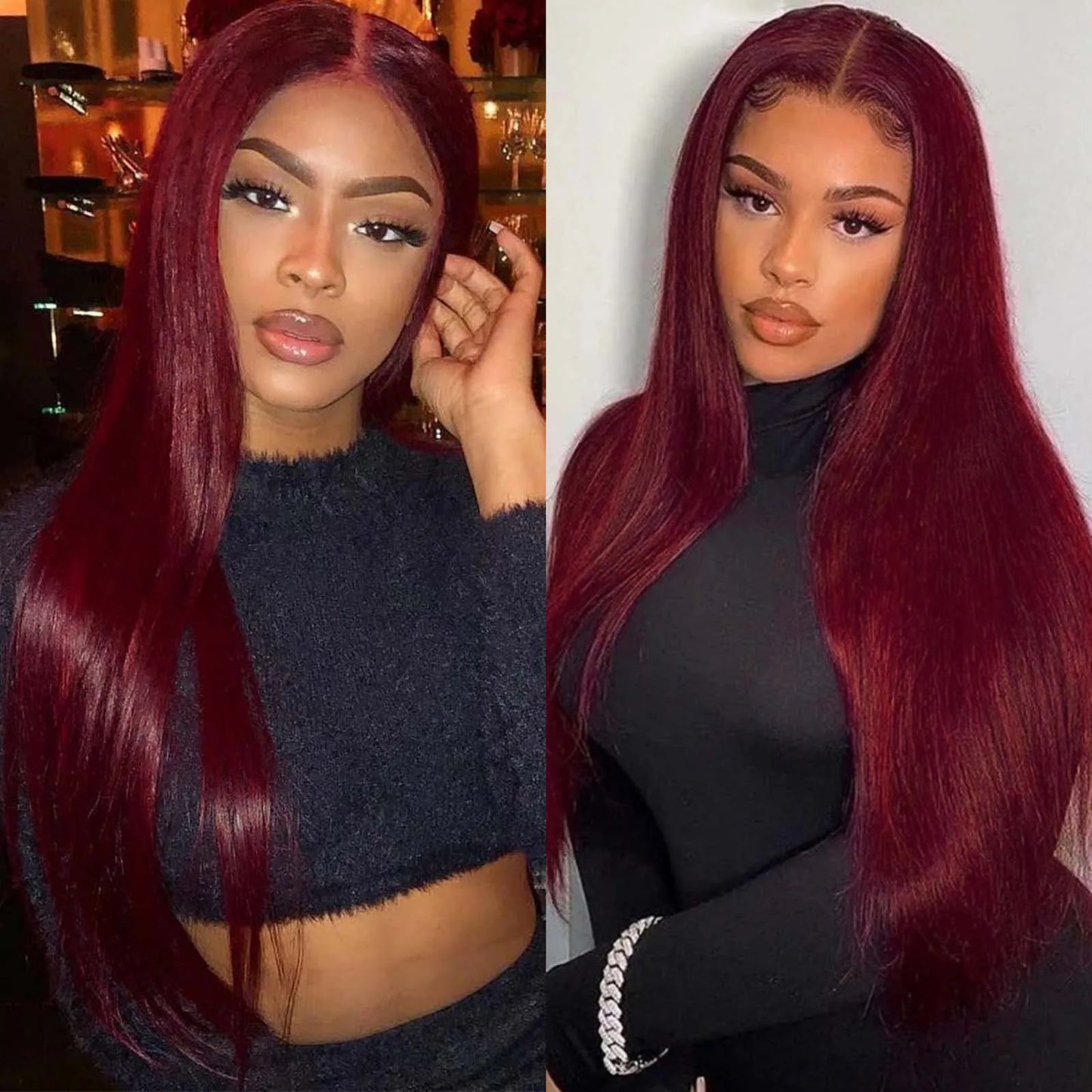 Burgundy Long Silky Straight Wig Synthetic Free Part Dark Red Natural Hair 13X4 Lace Front Wigs for Women Daily Party Cosplay