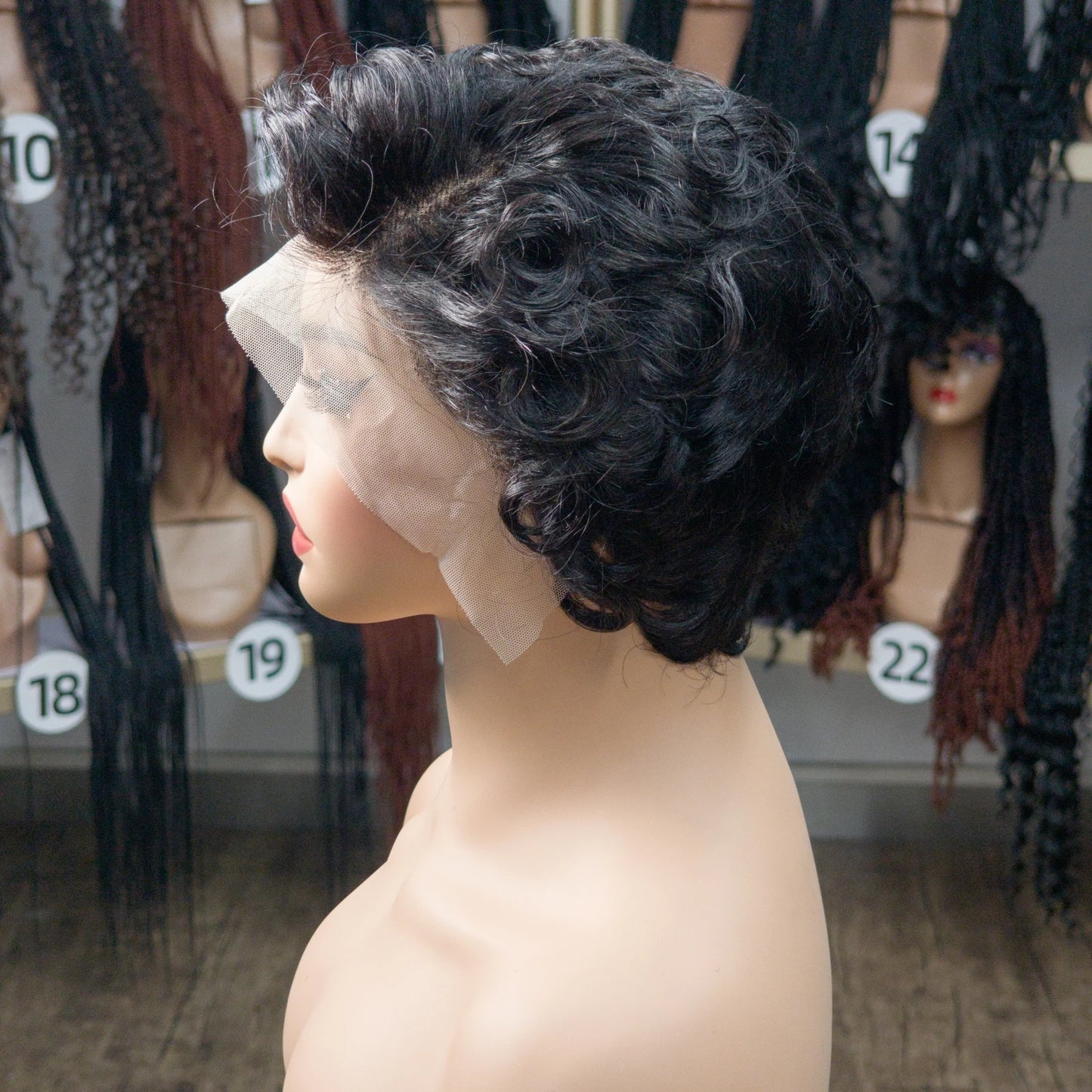 Natural Color 180% Density Pixie Cut Curly Wigs 13x4 Transparent Lace Frontal Wigs Brazilian Human Hair Bouncy Curly Bob Wig 1B#