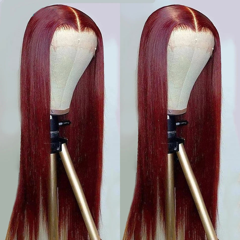 13x6 HD Lace Front Wig Human Hair Wigs 99J Red Burgundy Colored HD Transparent Pre Plucked Lace Frontal Human Hair Wigs Straight