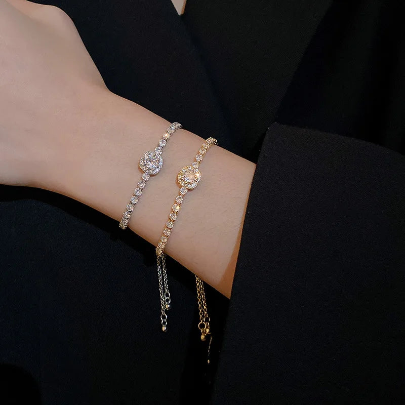 Full of Rhinestones Adjustable 18K Gold Plated Stainless Steel Bracelet For Women 2022 New Trendy Square Zircon Bracelet Jewelry