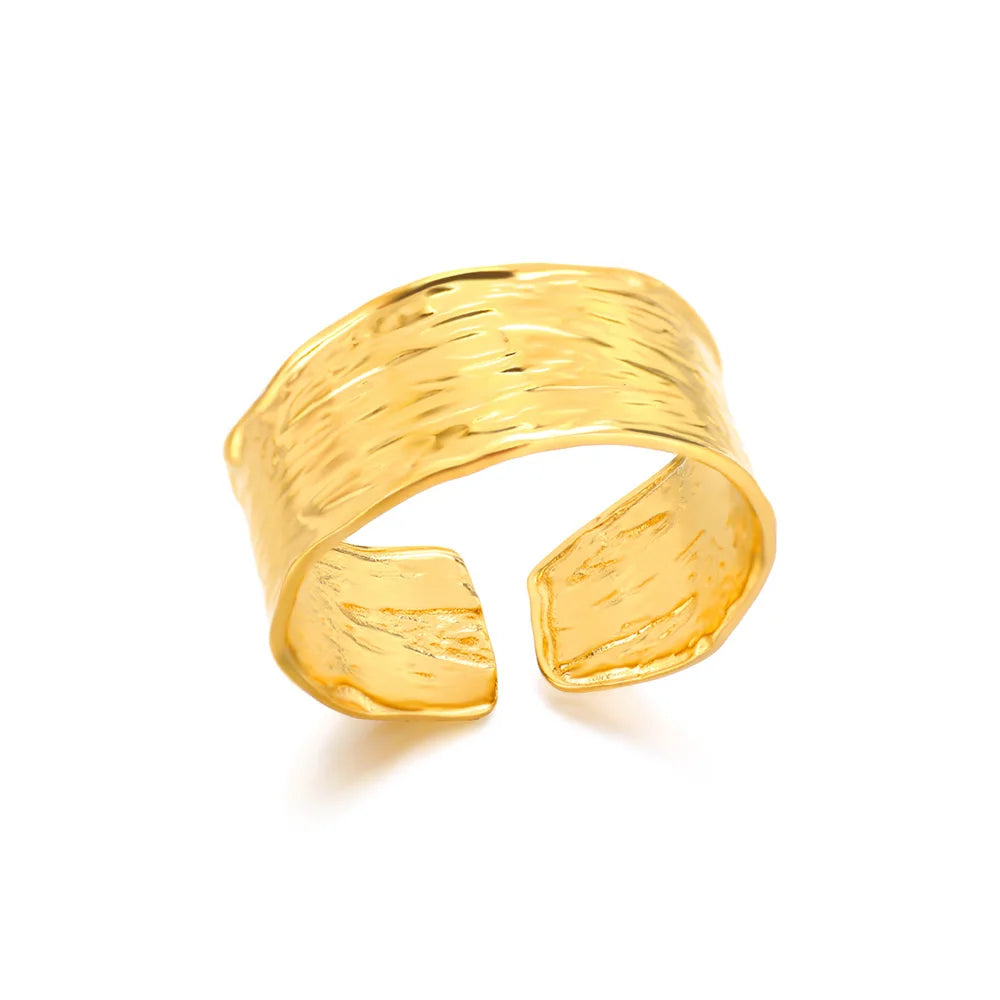 Minimalist Texture Stainless Steel Geometric Rings For Women Gold Color Opening Couple Ring Aesthetic Wedding Christmas Jewelry