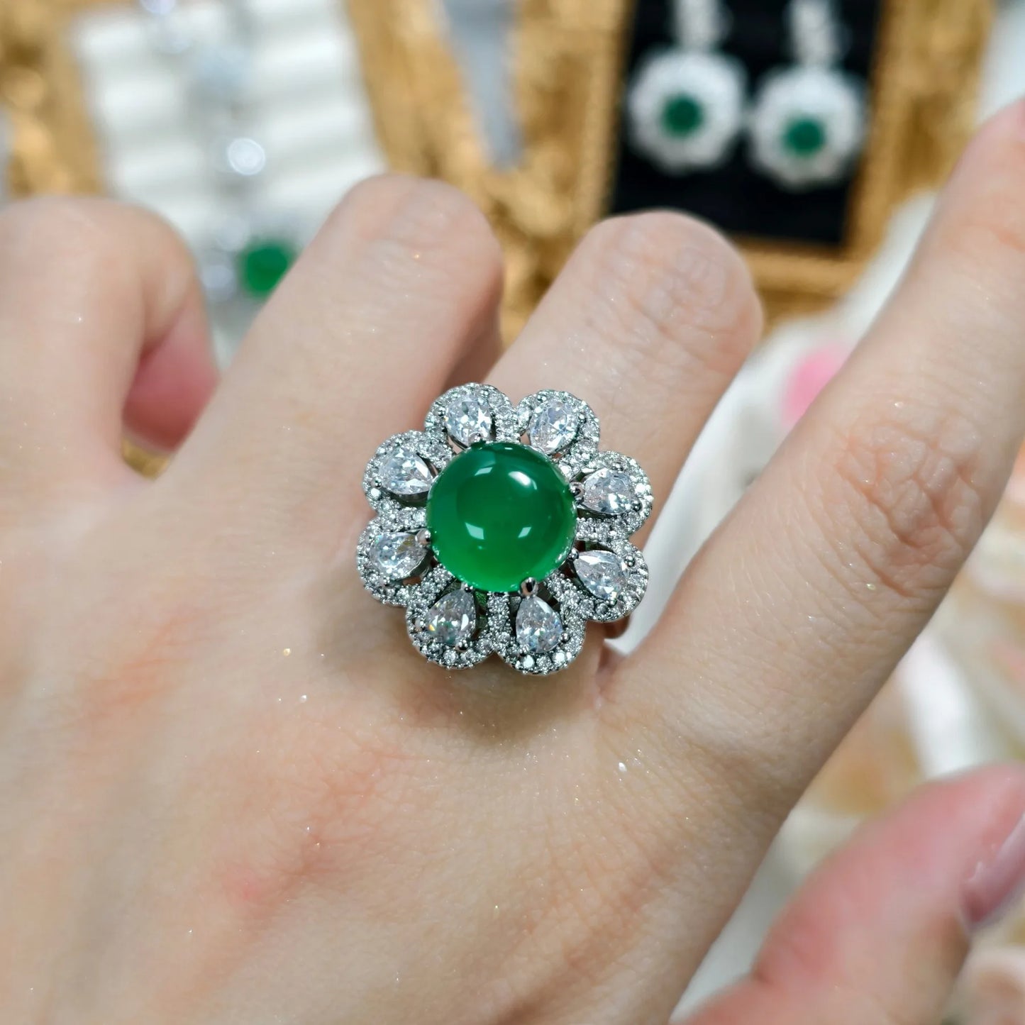 Valuable Lab Jade Diamond Jewelry set 925 Sterling Silver Engagement Wedding Rings Earrings Necklace For Women Bridal Party Gift