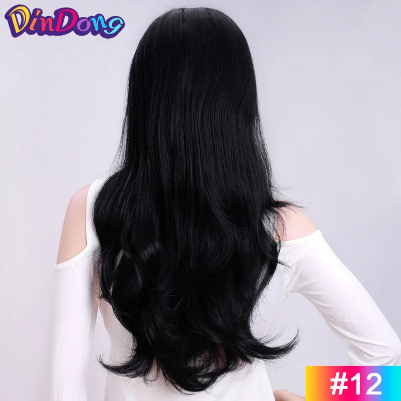 24 Inch Synthetic Long Wavy Head Tied  3/4 Half Wigs for Women With Clips In, Hair Extension Blonde Wigs