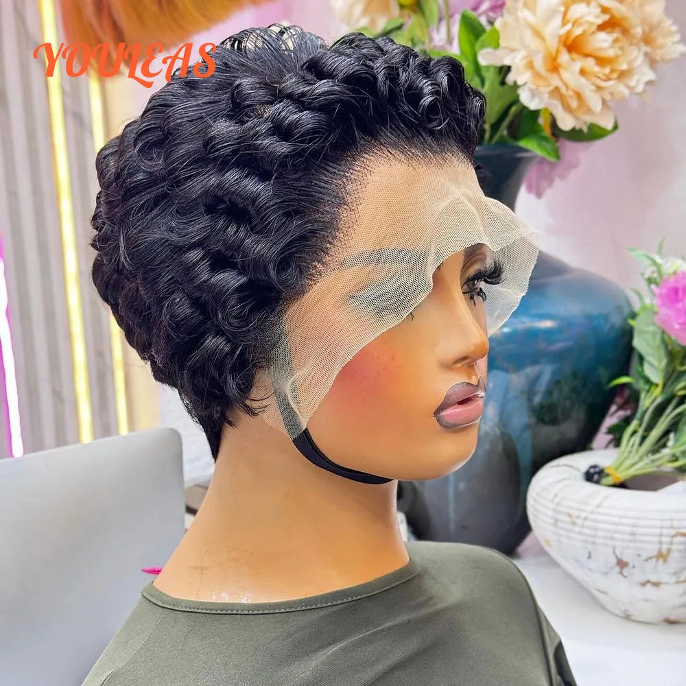 613 Blonde Pixie Cut Short Bob Deep Wave Human Hair Wigs Reddish Brown Short Bob 13x4 Transparent Lace Front Wigs Preplucked