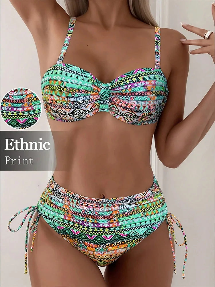 Leopard Print Bikini Sets Tie Side Cut Out High Waist High Cut Two Pieces Swimsuit Women's Backless Swimwear Bathing Suits