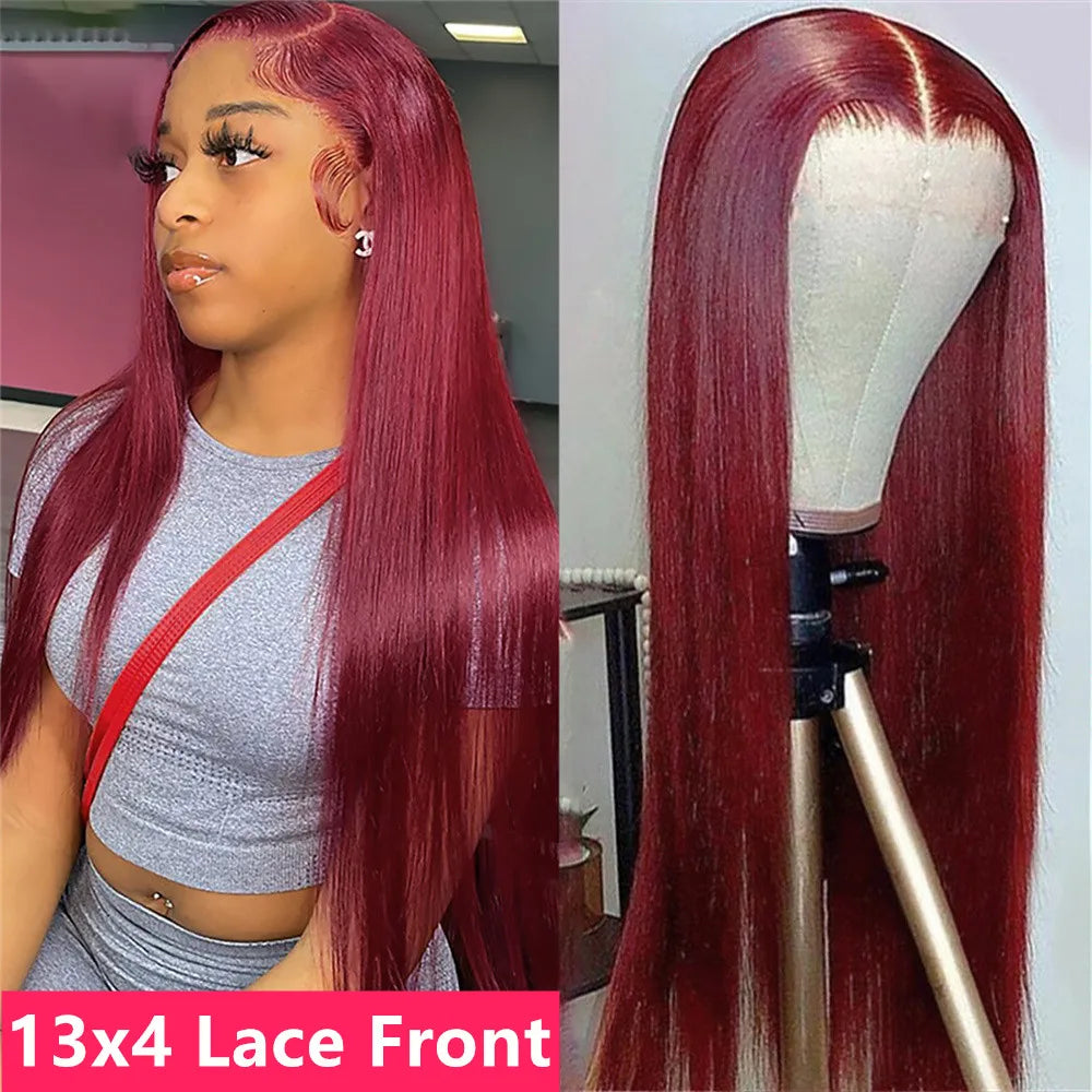 Lace Frontal Straight Lace Wigs for Women Synthetic Lace Wig 13x4" Lace Front Wig Black 99J Pre plucked Fiber Wig Daily Use