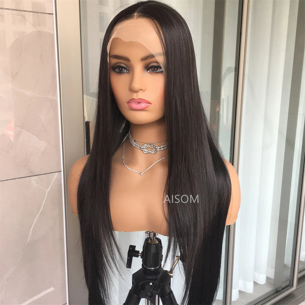 Lace Frontal Straight Lace Wigs for Women Synthetic Lace Wig 13x4" Lace Front Wig Black 99J Pre plucked Fiber Wig Daily Use