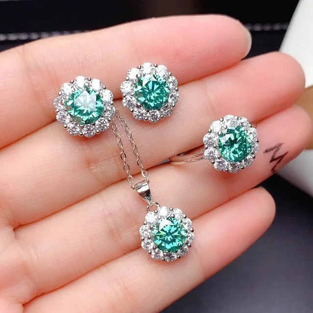 Valuable Lab Jade Diamond Jewelry set 925 Sterling Silver Engagement Wedding Rings Earrings Necklace For Women Bridal Party Gift