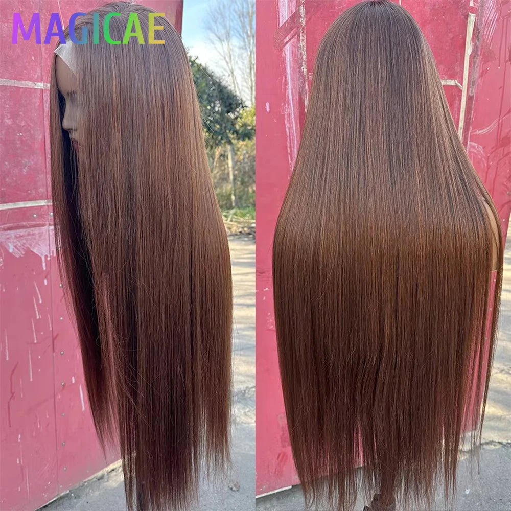 Magicae 330Grams 36Inch 4x4 Lace Front Wigs Chestnut Brown Wigs Ombre Highlight Straight Blond P27/613# High Temperature Cosplay