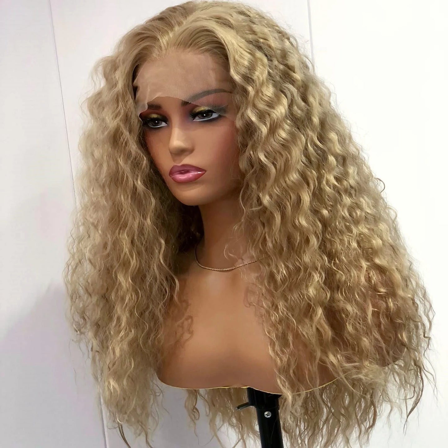 Ash Blonde Wig Long Blonde Curly Wig Synthetic Lace Front Wig Glueless Wigs Ready to Wear Water Wave Curly Lace Wigs for Women