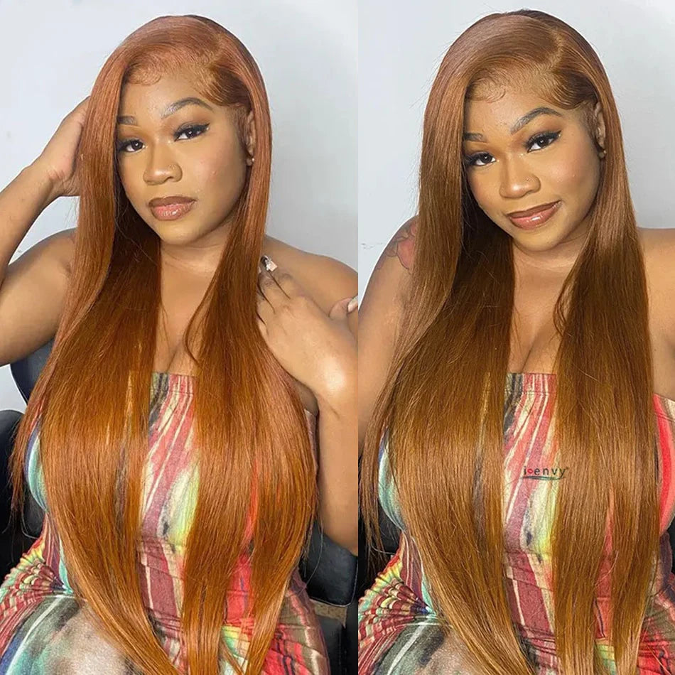 Raw Indian 13x6 HD Transparent Ginger Blonde Colored Lace Front Human Hair Wigs For Women Bone Straight Orange Human Hair Wig