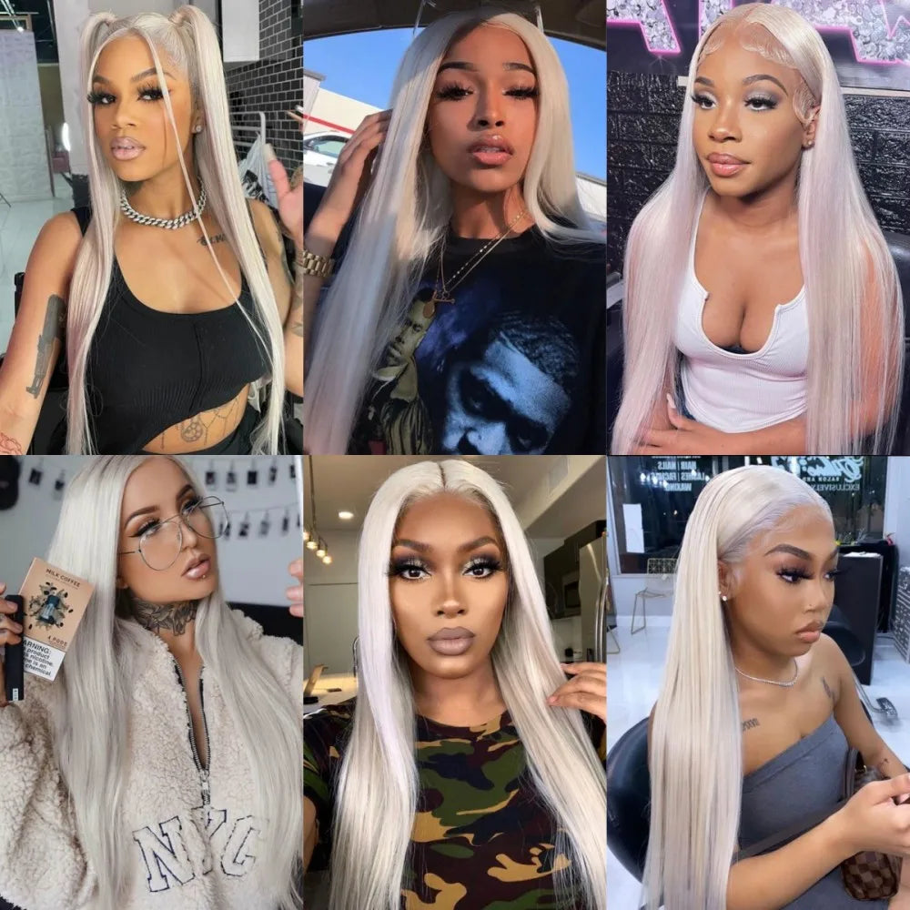 Highlight Blonde Platinum Straight Lace Front Wig Synthetic Hair for Women 13x4” Lace Frontal Wig Pre Plucked Blonde Colored Wig
