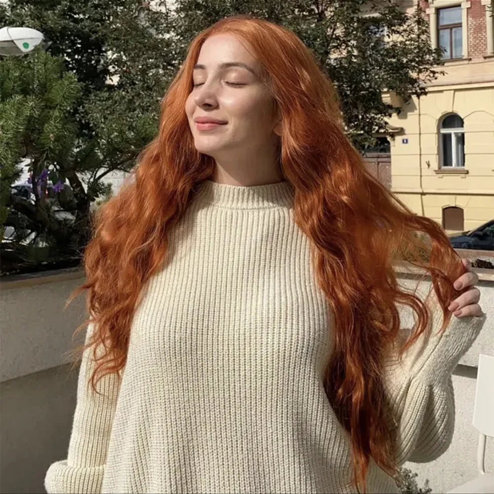 Ginger Orange Wig Long Natural Wave Wig Synthetic Lace Wig Loose Curl Wig Ginger Wig Lace Front Wigs for Women Daily Use Cosplay