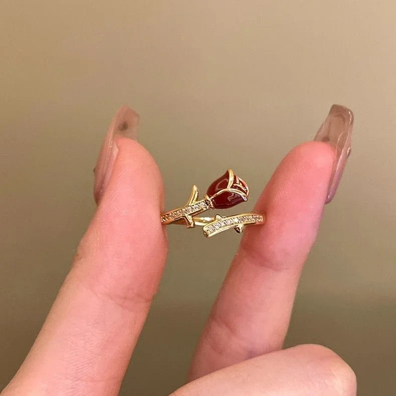 LATS Vintage Gothic Red Crystal Cross Geometry Open Rings for Women Y2k Punk Creative Grunge Jewelry Accessories Gift