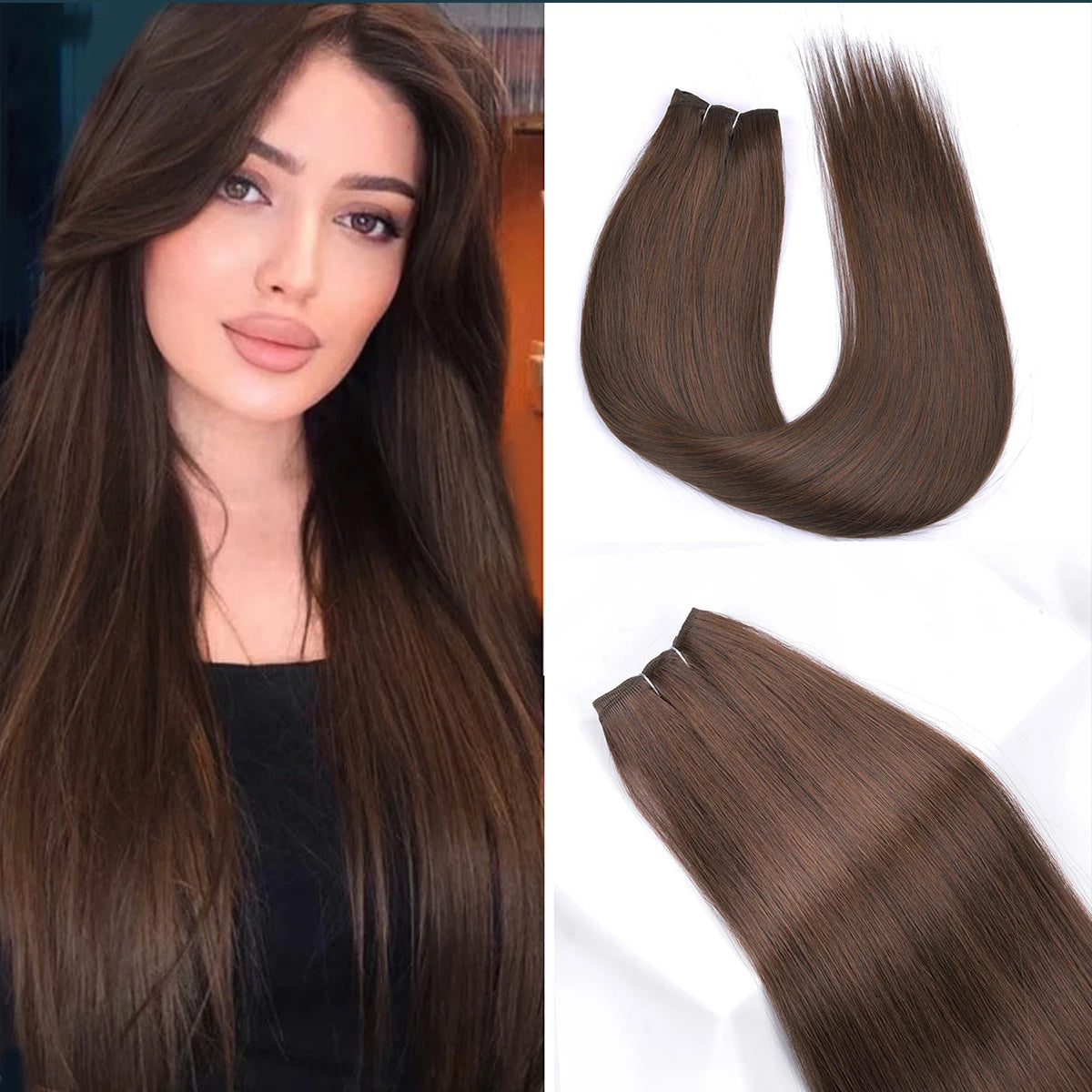 Straight Hair Extensions Synthetic Smooth Ombre Hair Weaving 26 inches brown Synthetic Straight Hair Bundles Full To End