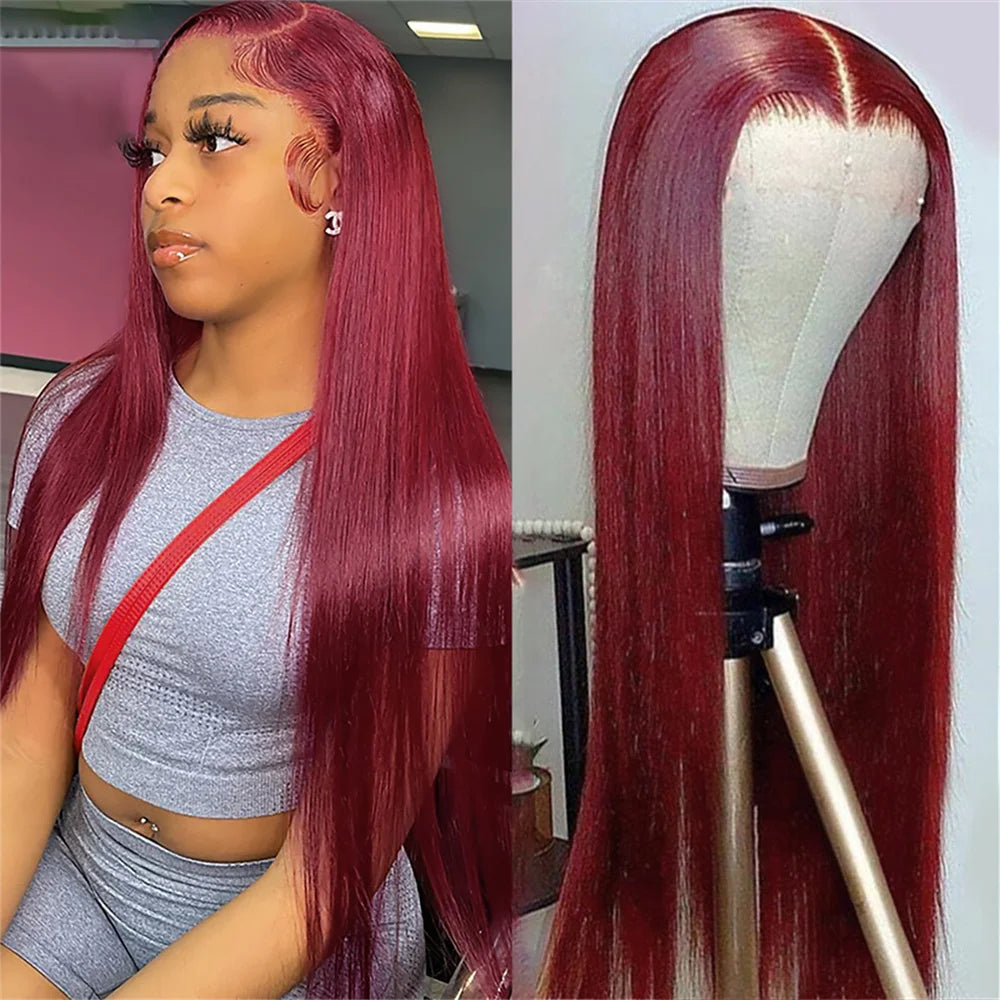 Lace Frontal Straight Lace Wigs for Women Synthetic Lace Wig 13x4" Lace Front Wig Black 99J Pre plucked Fiber Wig Daily Use