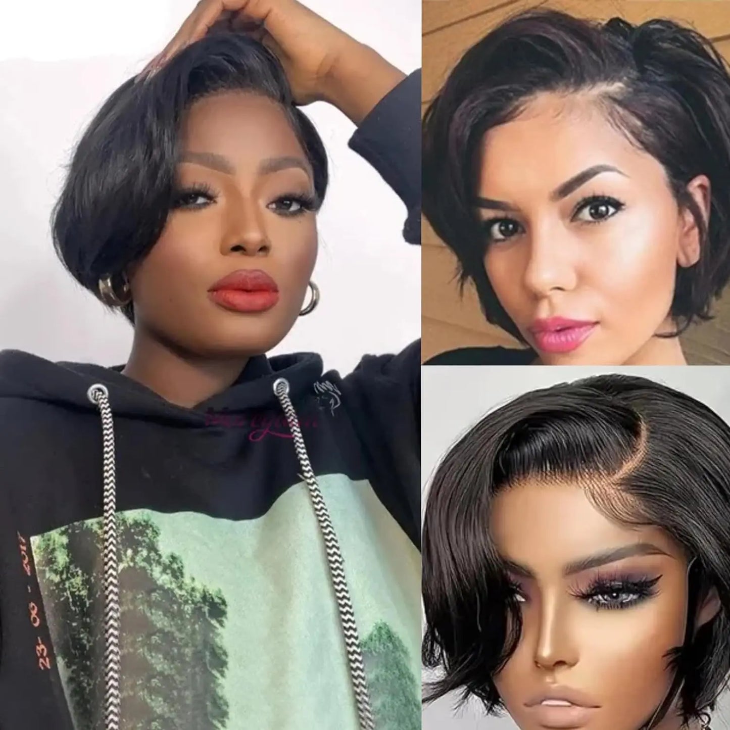 Pixie Cut 13x4 Transparent Lace Front Wigs For Women Short Bob Wig Brazilian Straight hd Lace Frontal Human Hair Wig 200 Density