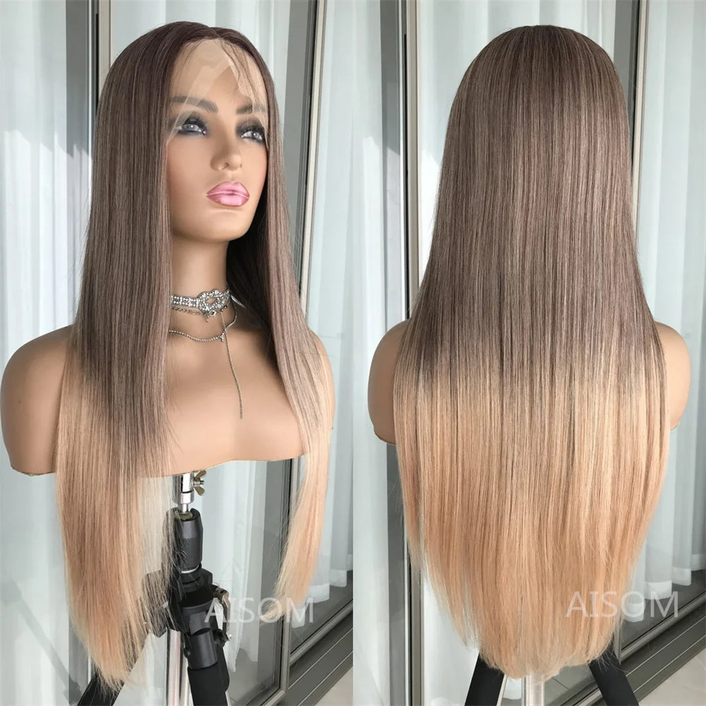 Highlight Blonde Platinum Straight Lace Front Wig Synthetic Hair for Women 13x4” Lace Frontal Wig Pre Plucked Blonde Colored Wig